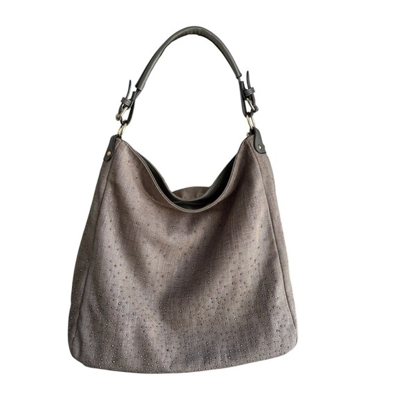 Mellow World Shoulder Bag Brown Metallic Thread Studded Gemstones Vegan Leather - Picture 2 of 13